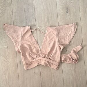 NWOT Blush Pink Flutter-Sleeve Wrap Crop Top
